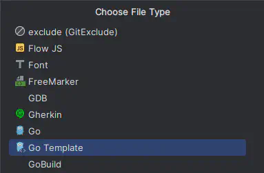 image of type selection menu after &amp;ldquo;override file type&amp;rdquo; option is executed