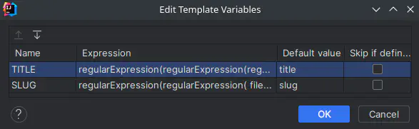 edit variables dialog